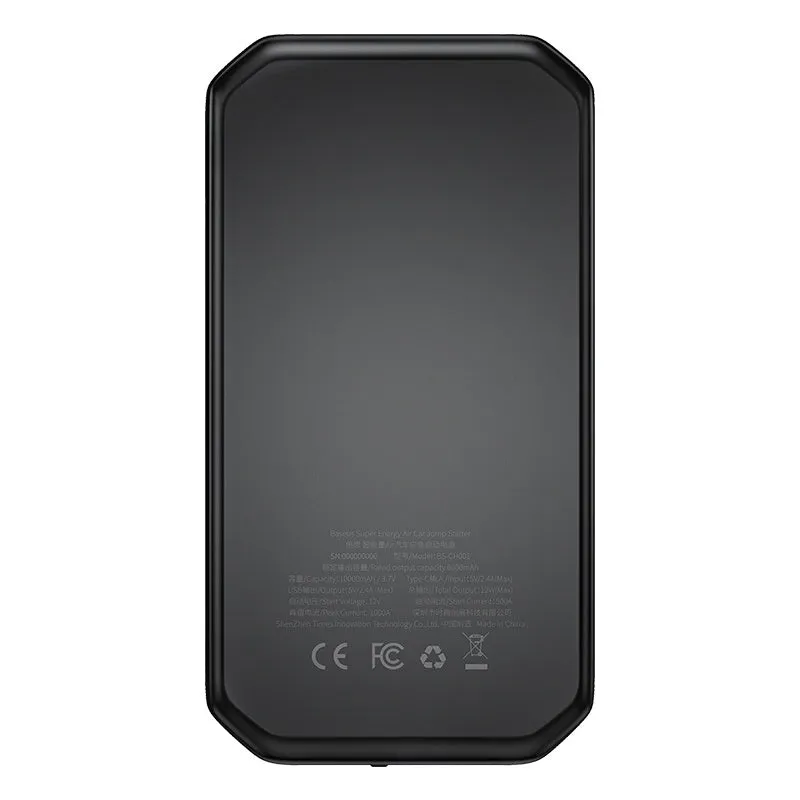 Black vehicle mounted emergency lighter jump starter with 10000mAh capacity and USB output