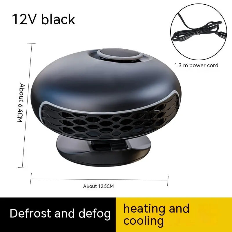 Black portable car heater with long power cable for 12v and 24v defrosting and demisting.