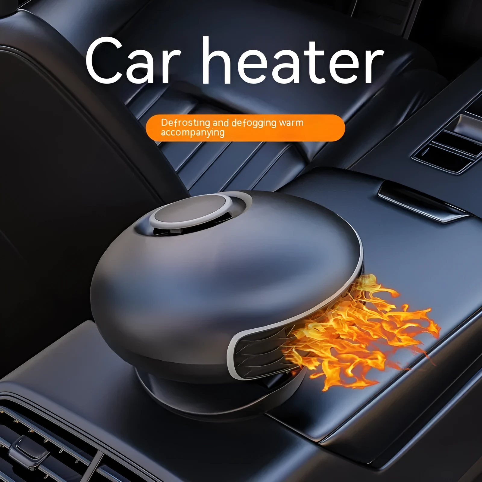 Black portable car heater with long power cable for 12v and 24v defrosting and demisting.