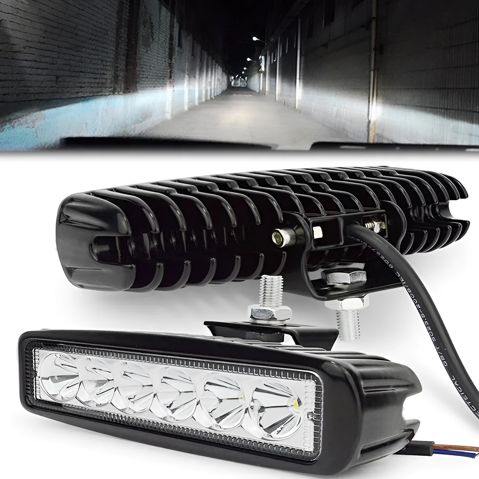 Black die-cast aluminium auxiliary driving light with a polycarbonate lens.