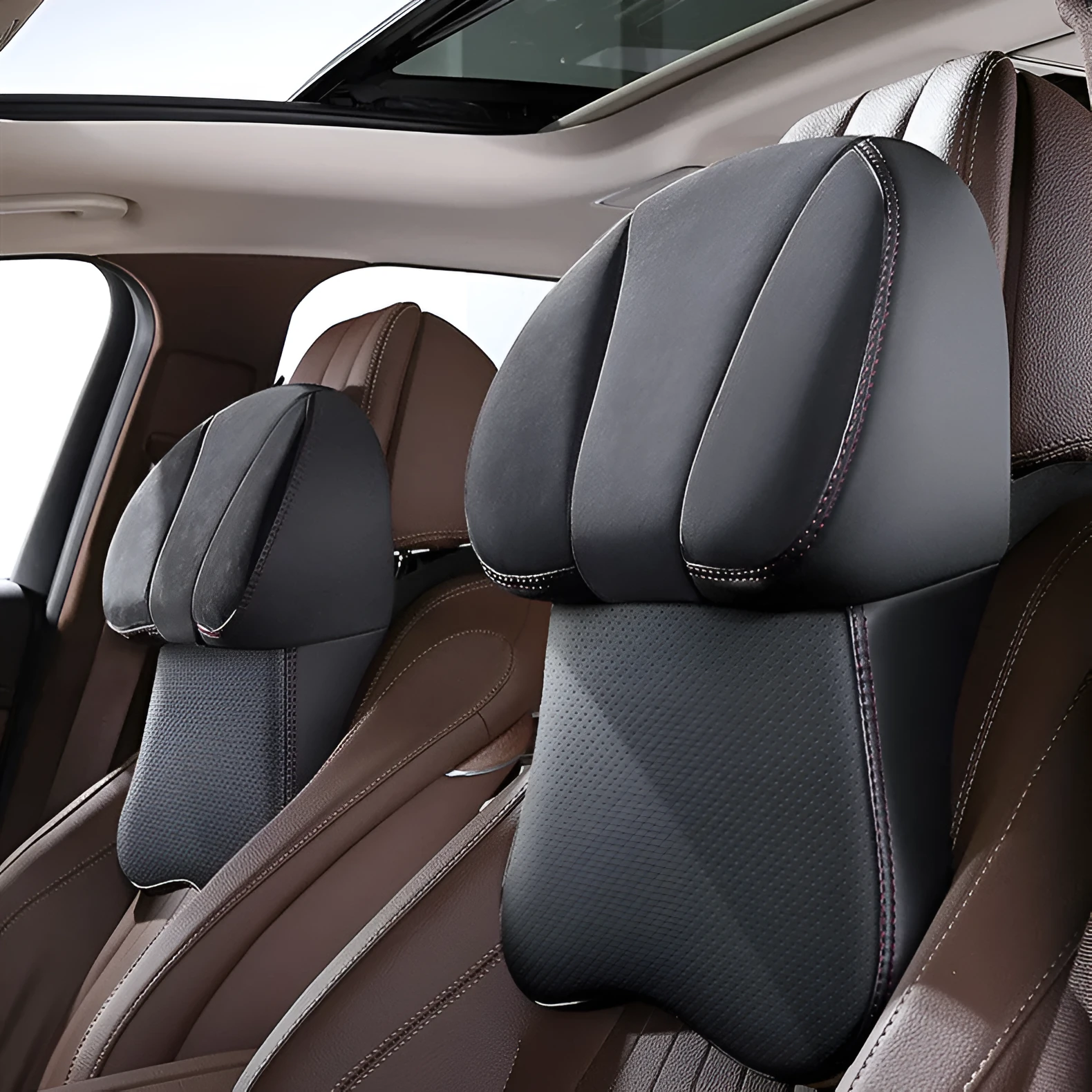 Car memory foam neck pillow with business-style design, Napa perforated cover, in black colour option