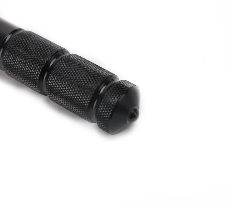 Two black universal motorcycle passenger footpegs with anti-slip surface, model HC019