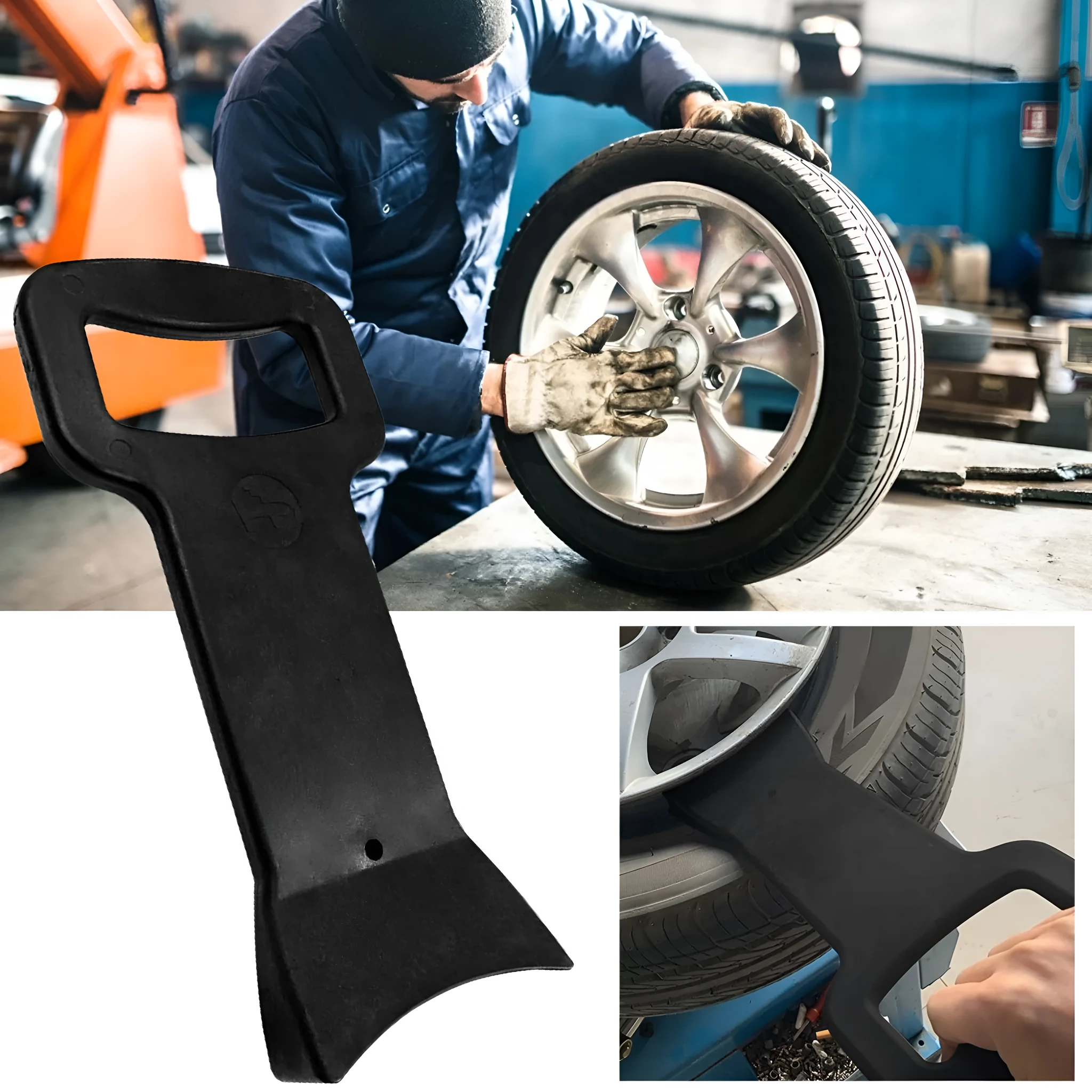 Black composite plastic tyre changer bracket for 17.5 to 24.5 inch car tyres, 30x15cm size