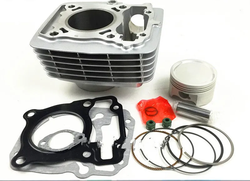 SDH150 cylinder set with piston rings gasket sleeve 57.3mm bore silver on grey background