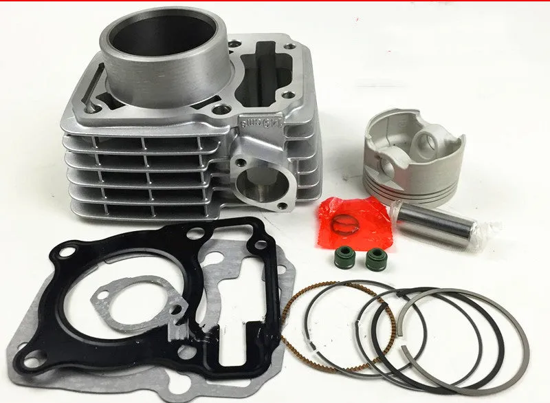 SDH150 cylinder set with piston rings gasket sleeve 57.3mm bore silver on grey background
