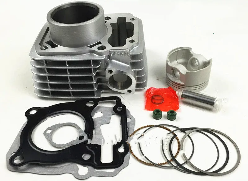 SDH150 cylinder set with piston rings gasket sleeve 57.3mm bore silver on grey background
