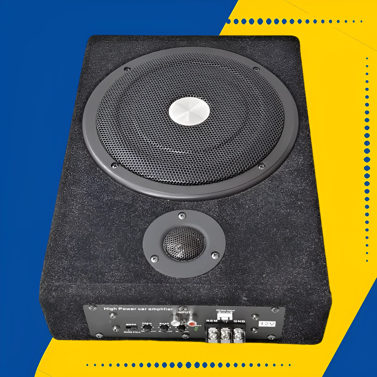 8 inch ultra-thin square wooden box car subwoofer in black with flannel finish
