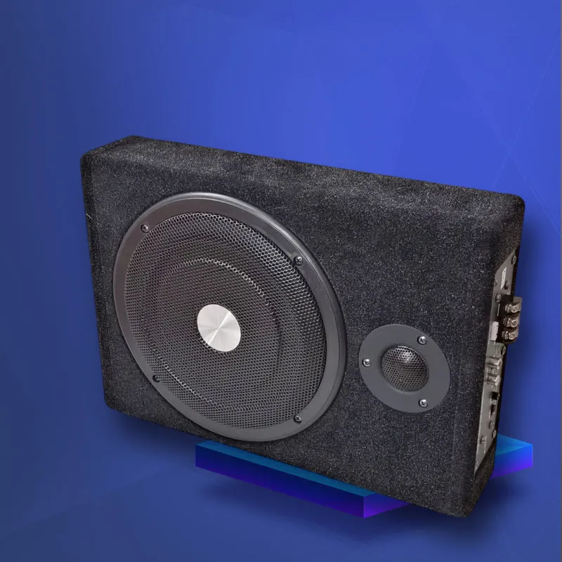 8 inch ultra-thin square wooden box car subwoofer in black with flannel finish