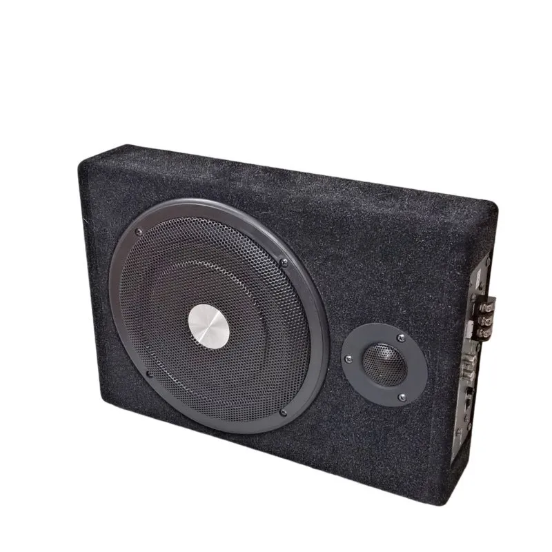 8 inch ultra-thin square wooden box car subwoofer in black with flannel finish