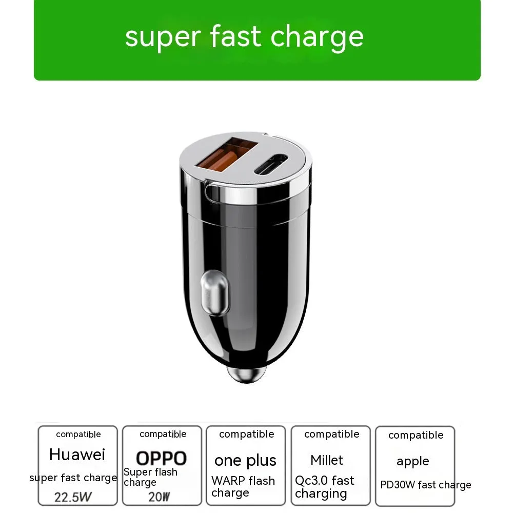 Black zinc alloy 200W car charger with compact 38mm design for vehicle USB charging