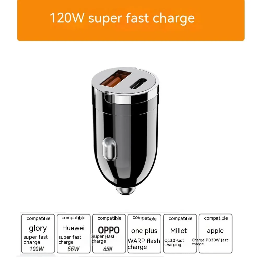Black zinc alloy 200W car charger with compact 38mm design for vehicle USB charging