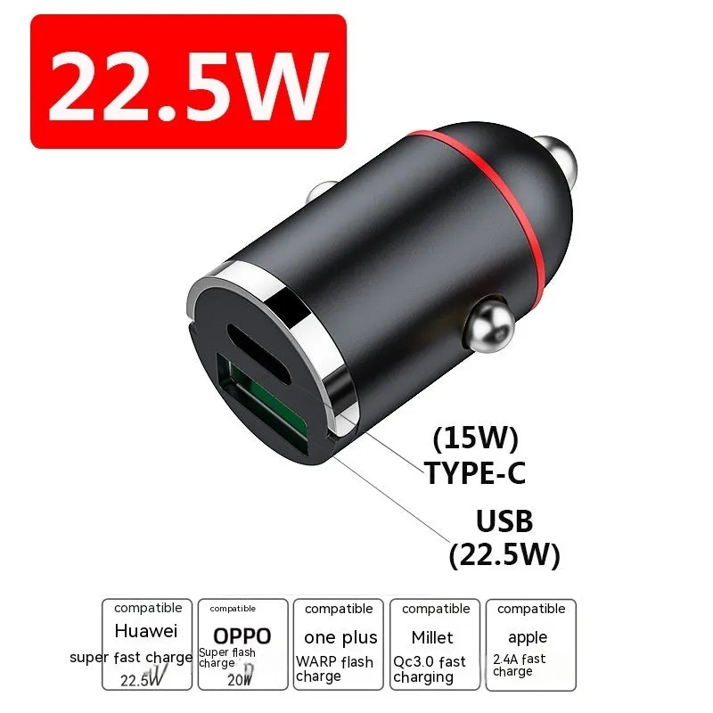 Black zinc alloy 200W car charger with compact 38mm design for vehicle USB charging