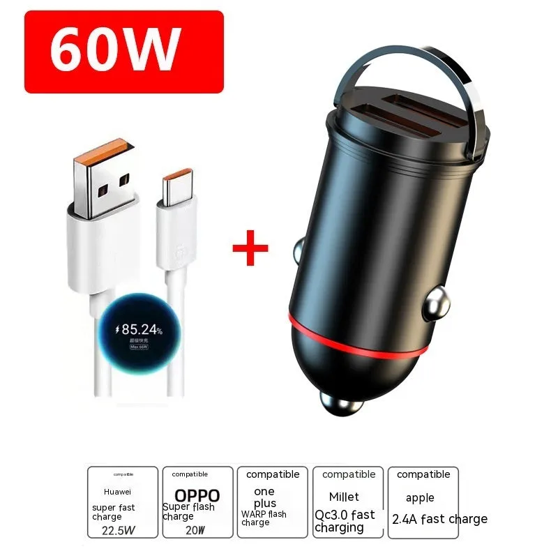 Black zinc alloy 200W car charger with compact 38mm design for vehicle USB charging