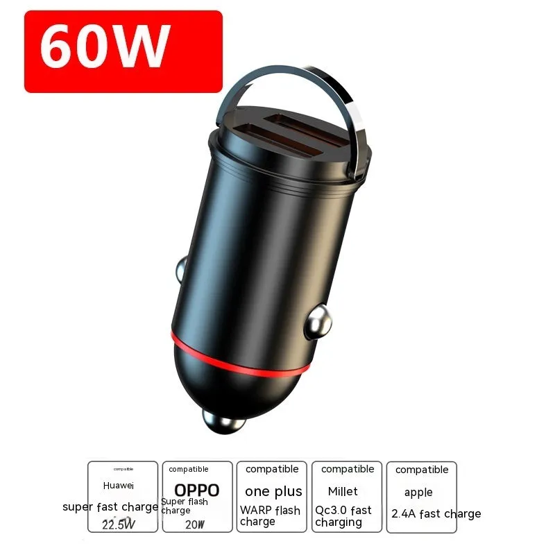 Black zinc alloy 200W car charger with compact 38mm design for vehicle USB charging
