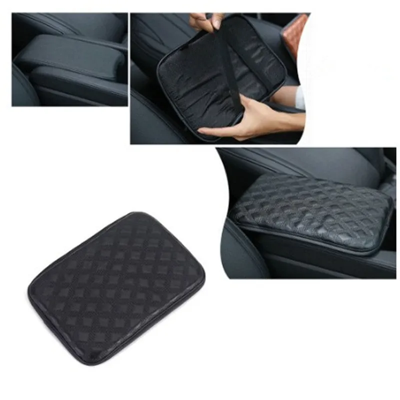 Universal car armrest box cushion in black leather and sponge for interior central armrest