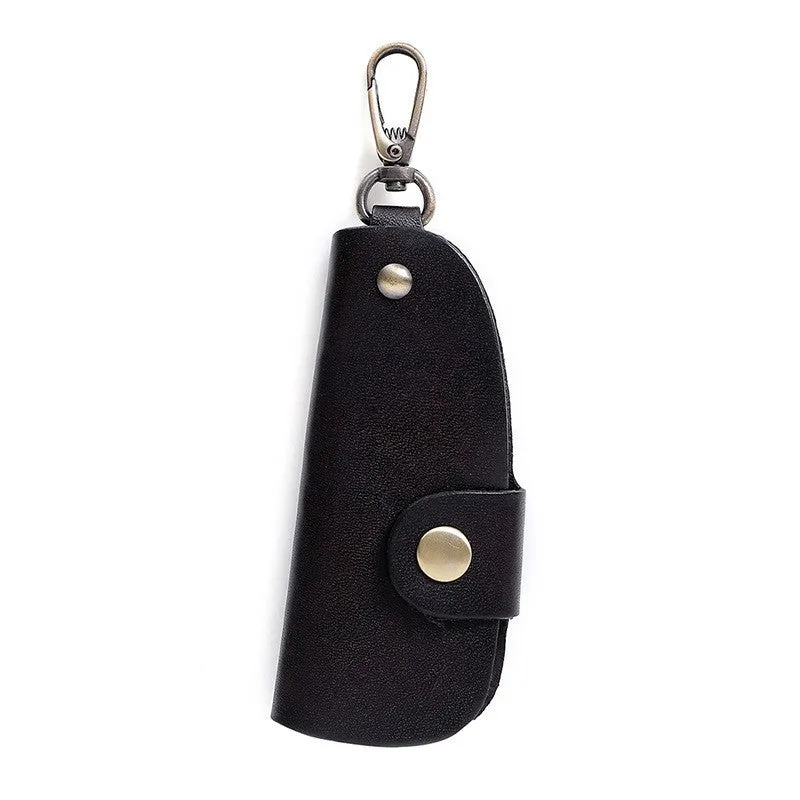 Genuine leather car key case in four colour options showing multifunctional storage design