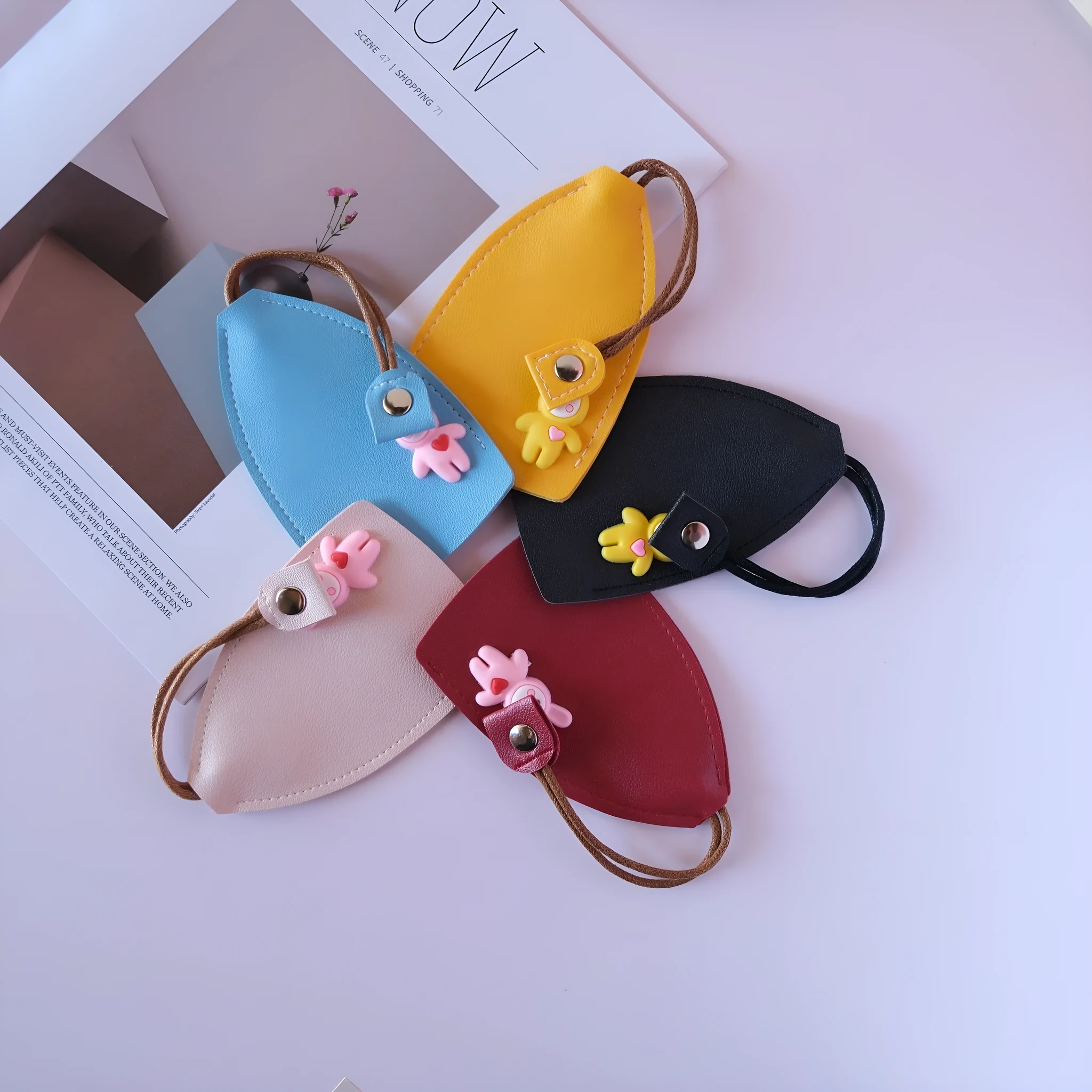 Universal pu leather car key case with anti-theft function in five colour options