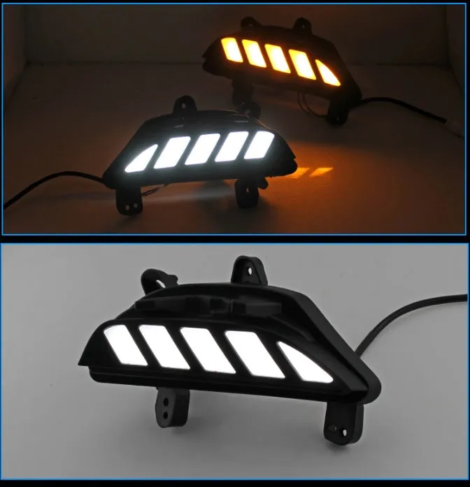 LED daytime running light fog light modification kit for 14-16 Mazda Atenza with white driving light and yellow turn signal streamer, black ABS housing
