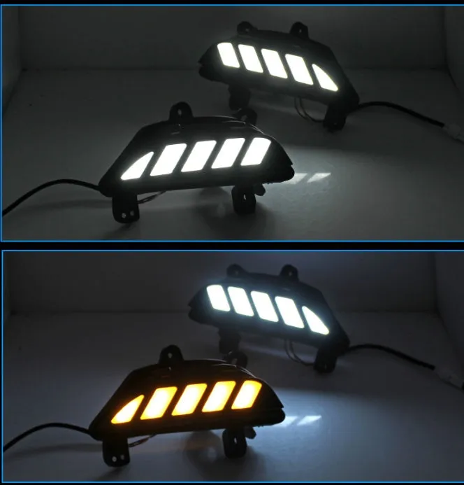 LED daytime running light fog light modification kit for 14-16 Mazda Atenza with white driving light and yellow turn signal streamer, black ABS housing