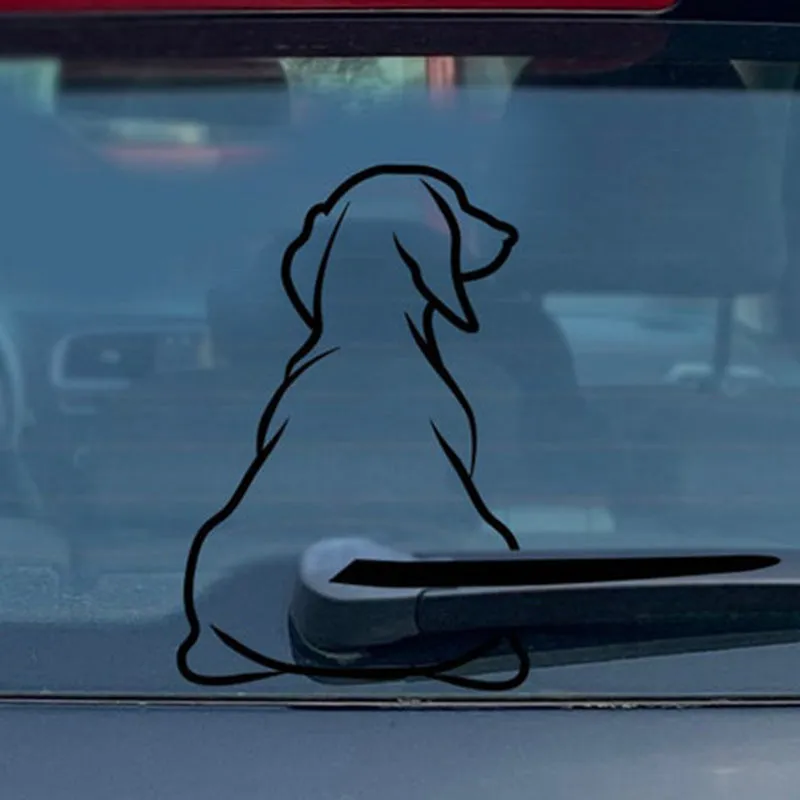 Cartoon dog car window sticker with wiper animation for rear glass