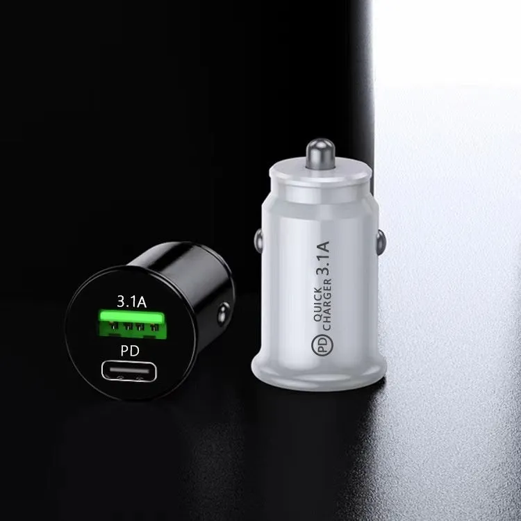 Black and white dual USB port car charger for vehicle 12V sockets