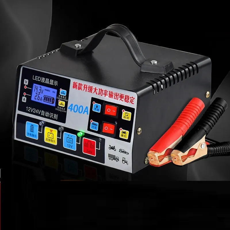 Liuxian 400A fully automatic truck battery fast charger in black casing with EU plug
