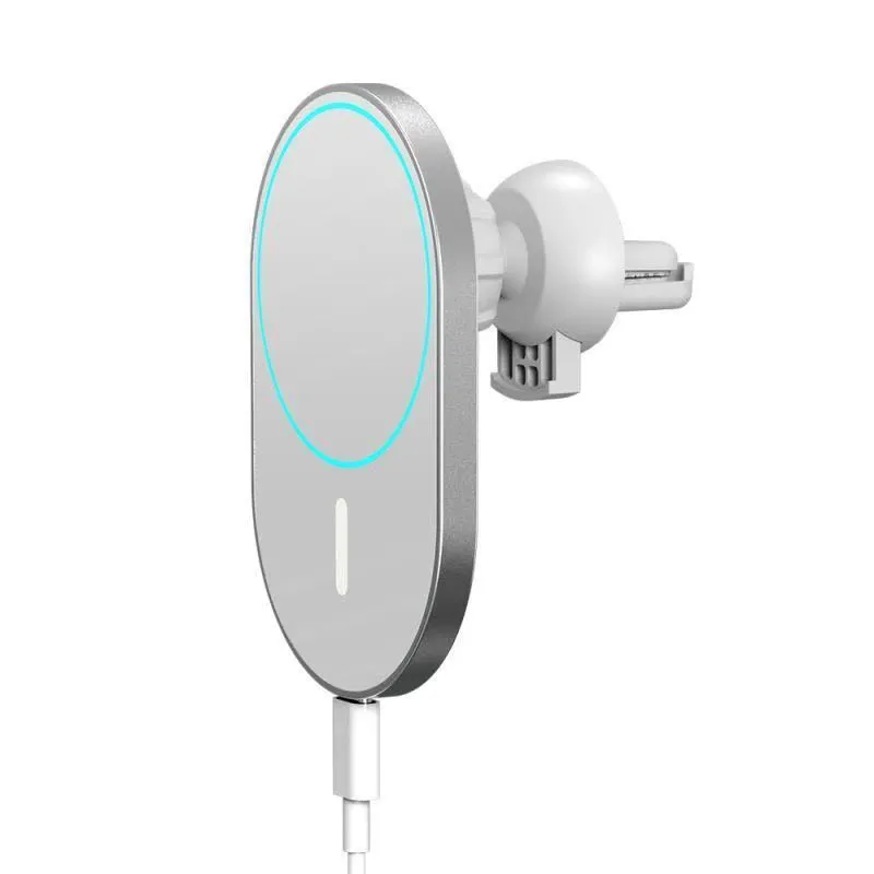 X-19 magnetic car wireless mobile phone charger in silver with USB interface