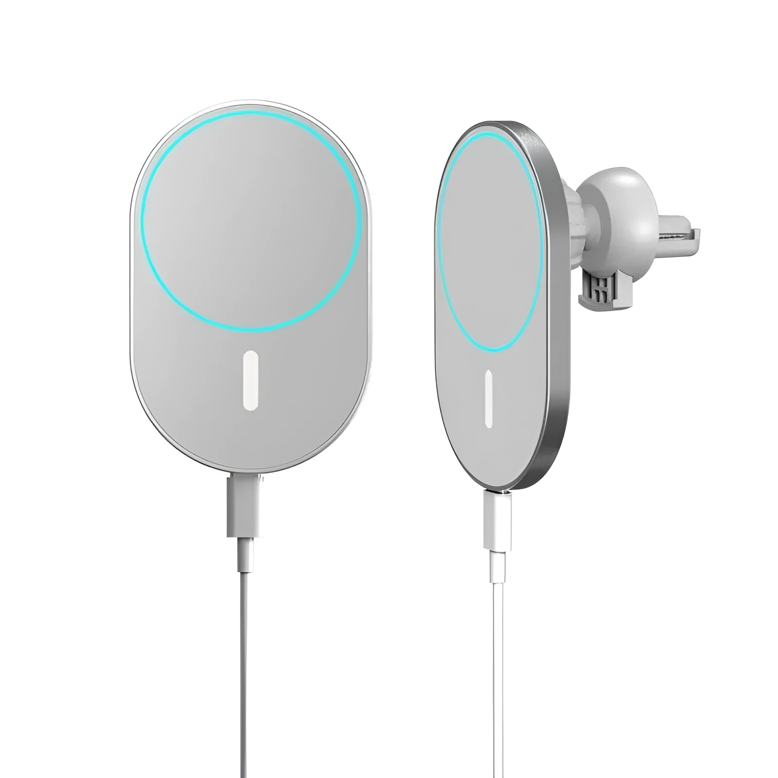 X-19 magnetic car wireless mobile phone charger in silver with USB interface