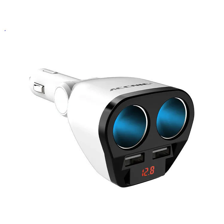 White dual USB car charger with 80W power output, made from ABS material