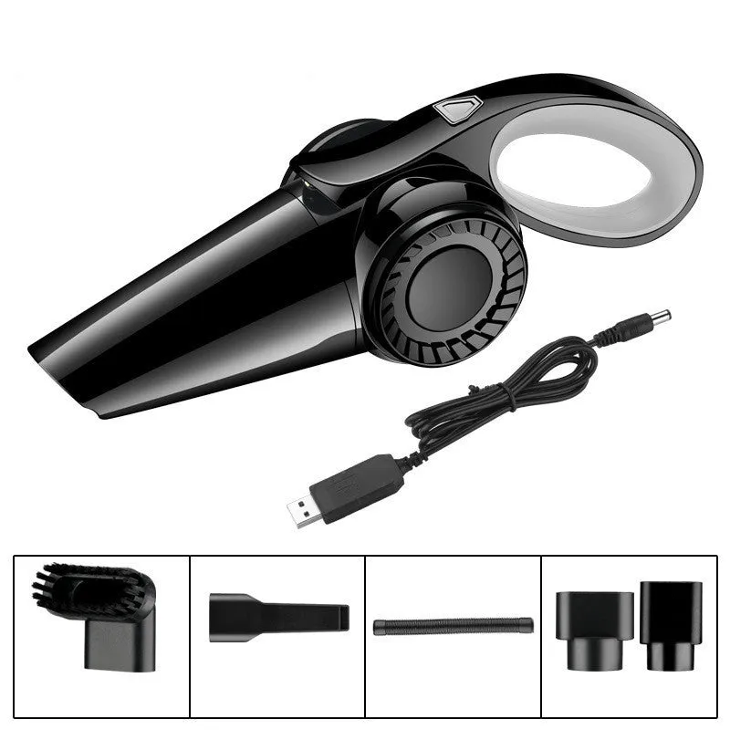 Portable handheld car vacuum cleaner cordless wet dry rechargeable in black with USB charging cable
