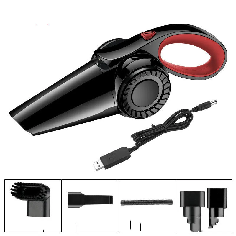 Portable handheld car vacuum cleaner cordless wet dry rechargeable in black with USB charging cable