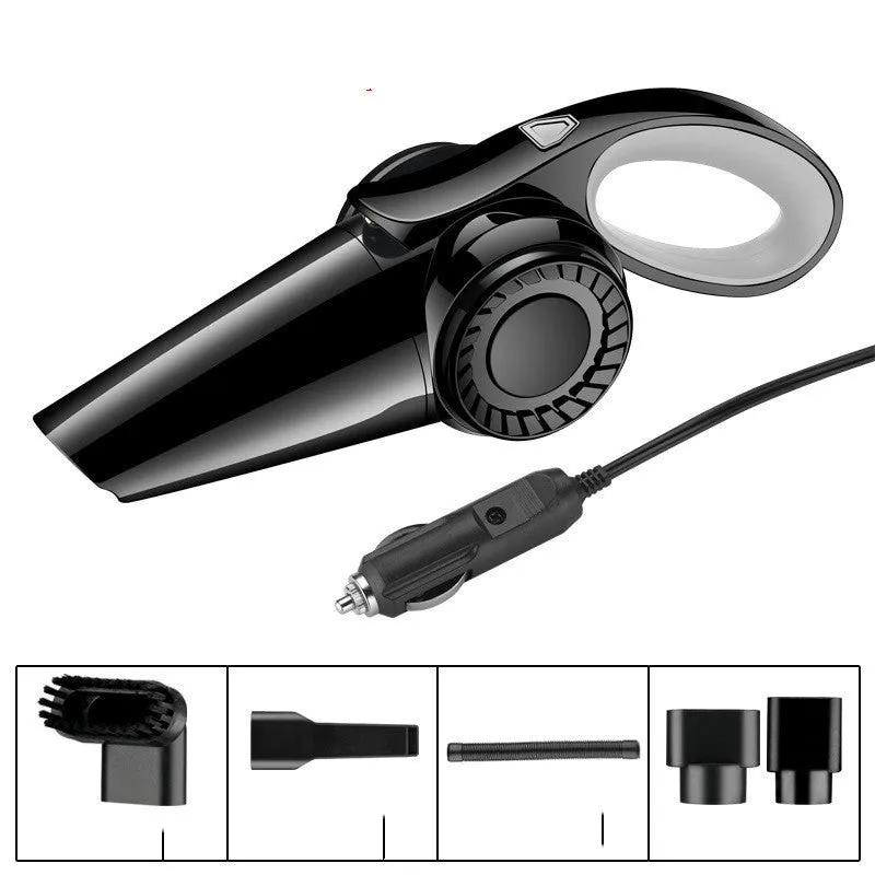 Portable handheld car vacuum cleaner cordless wet dry rechargeable in black with USB charging cable