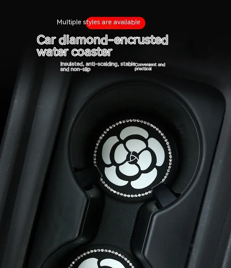 PVC universal non-slip car cup holder coaster mat in a checkerboard pattern.