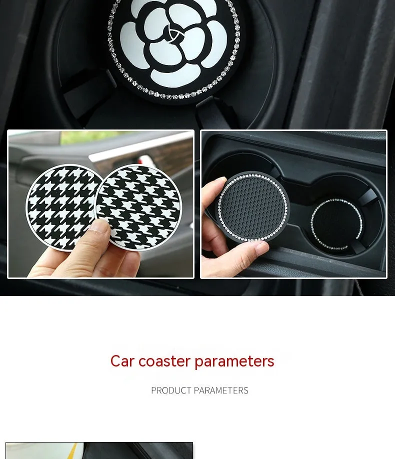PVC universal non-slip car cup holder coaster mat in a checkerboard pattern.