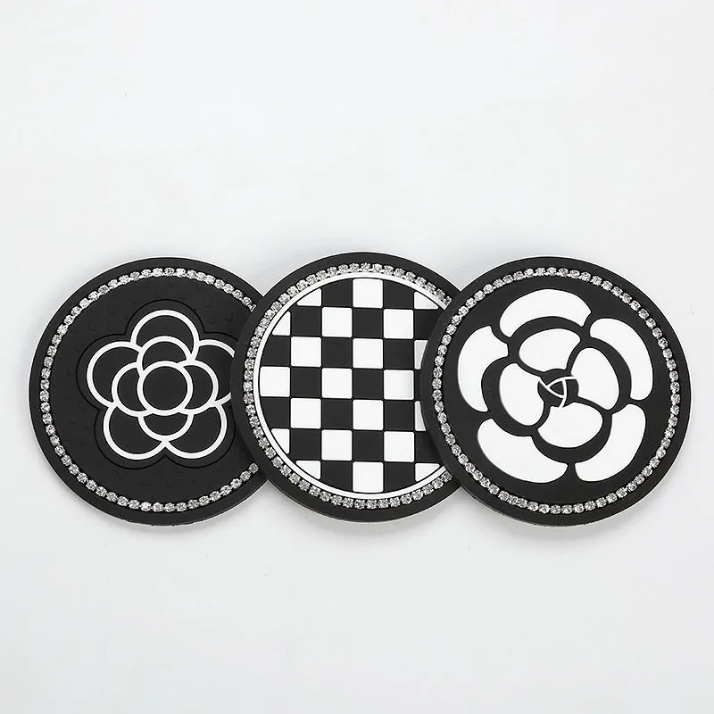 PVC universal non-slip car cup holder coaster mat in a checkerboard pattern.