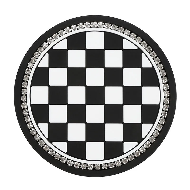 PVC universal non-slip car cup holder coaster mat in a checkerboard pattern.