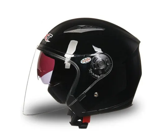 UV-proof ABS half helmet in bright black showing side view with size L and XL options