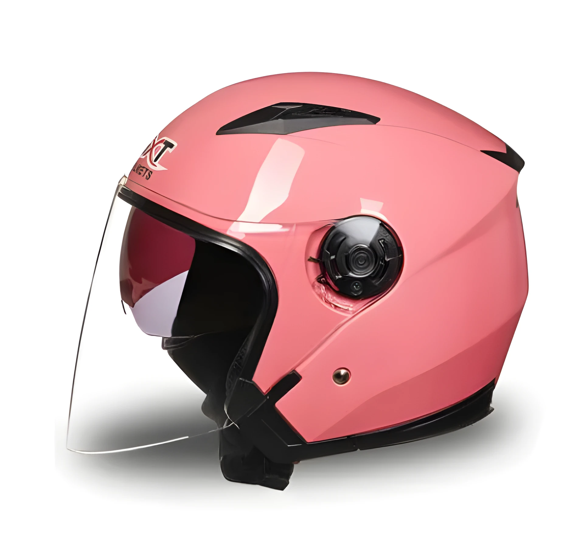UV-proof ABS half helmet in bright black showing side view with size L and XL options
