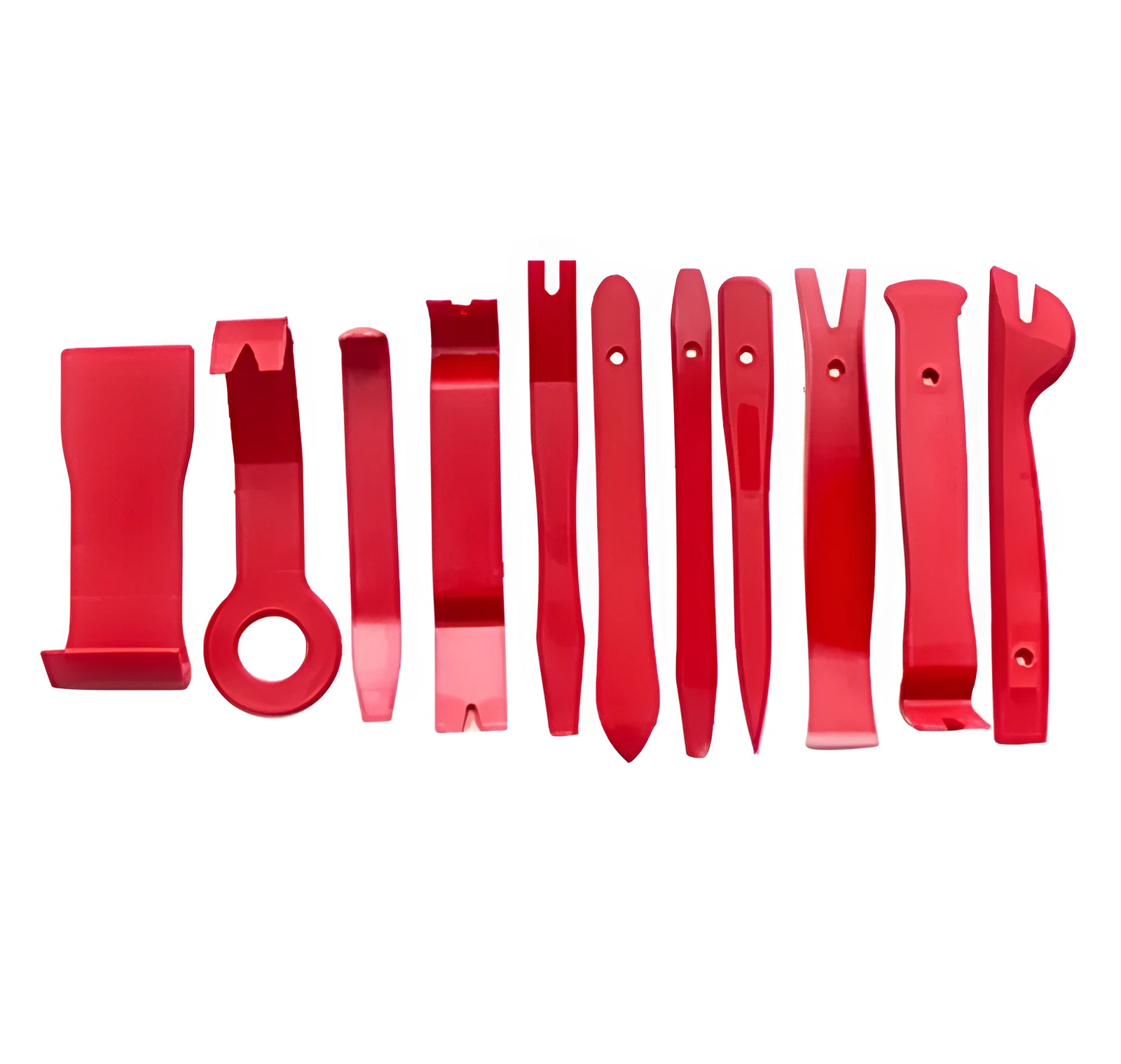 11 red plastic car disassembly tools including panel removers and clip removers for stereo refit kit