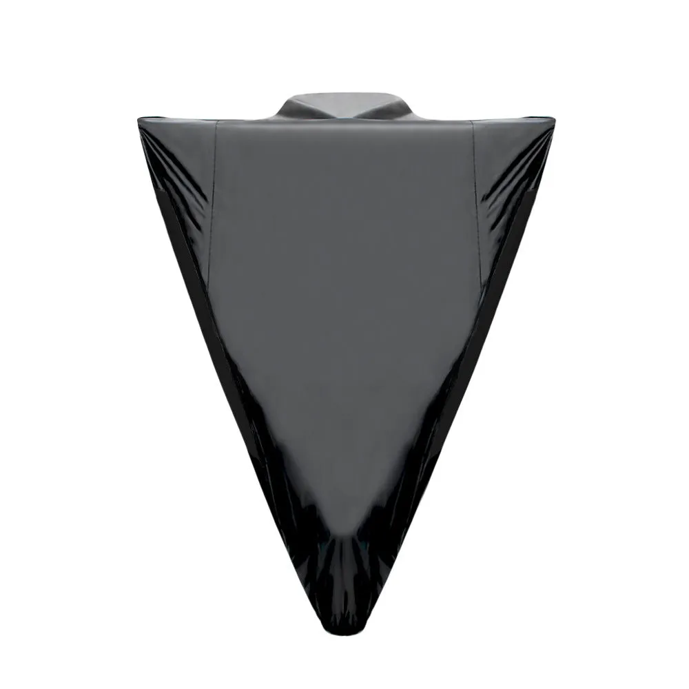 Black polyester motorcycle rain cover with anti-theft features shown fitted on a bike