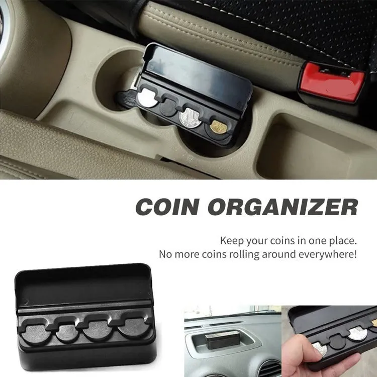 Black plastic car coin box 4.2x3.6x11.5cm with solid colour finish