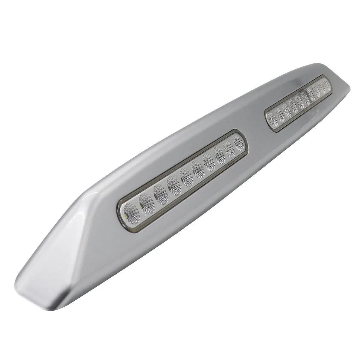 Silver aluminium caravan porch light with white LED mounted on exterior wall