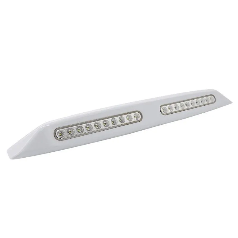 Silver aluminium caravan porch light with white LED mounted on exterior wall