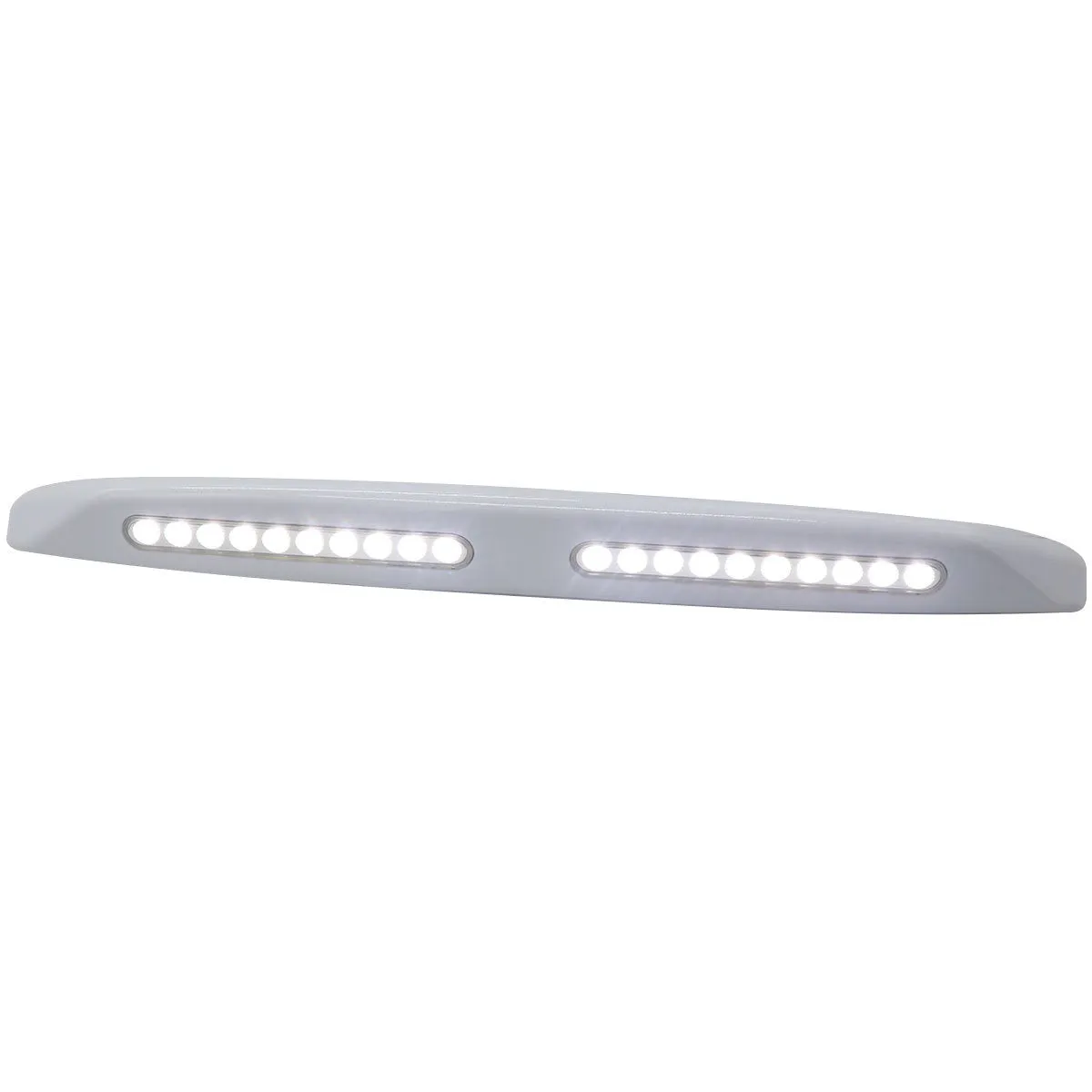 Silver aluminium caravan porch light with white LED mounted on exterior wall