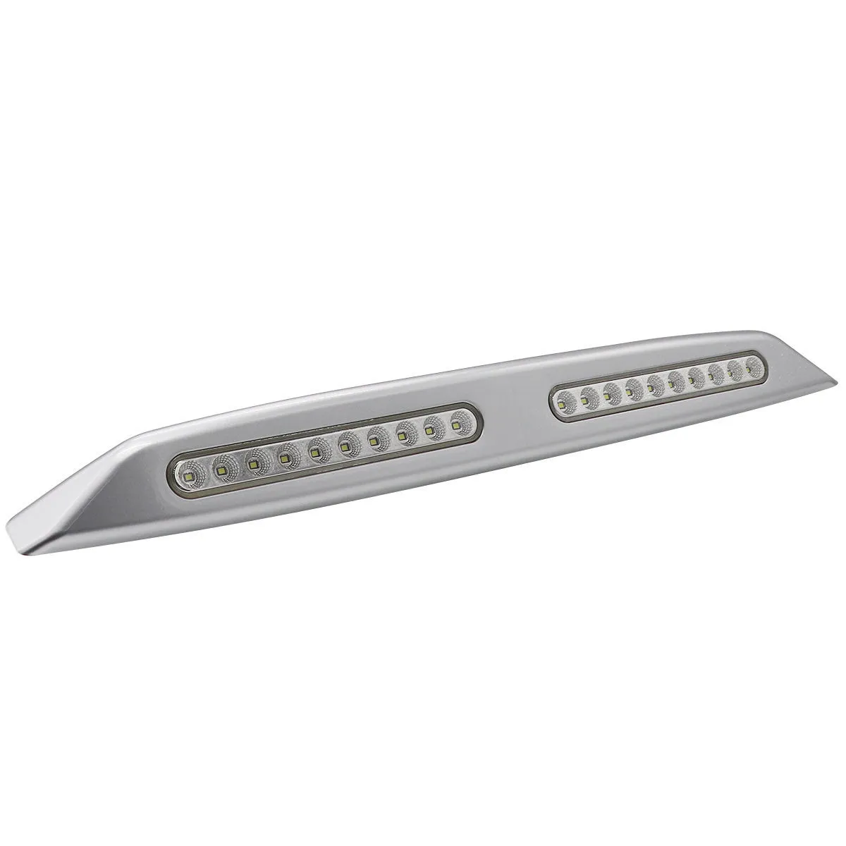 Silver aluminium caravan porch light with white LED mounted on exterior wall