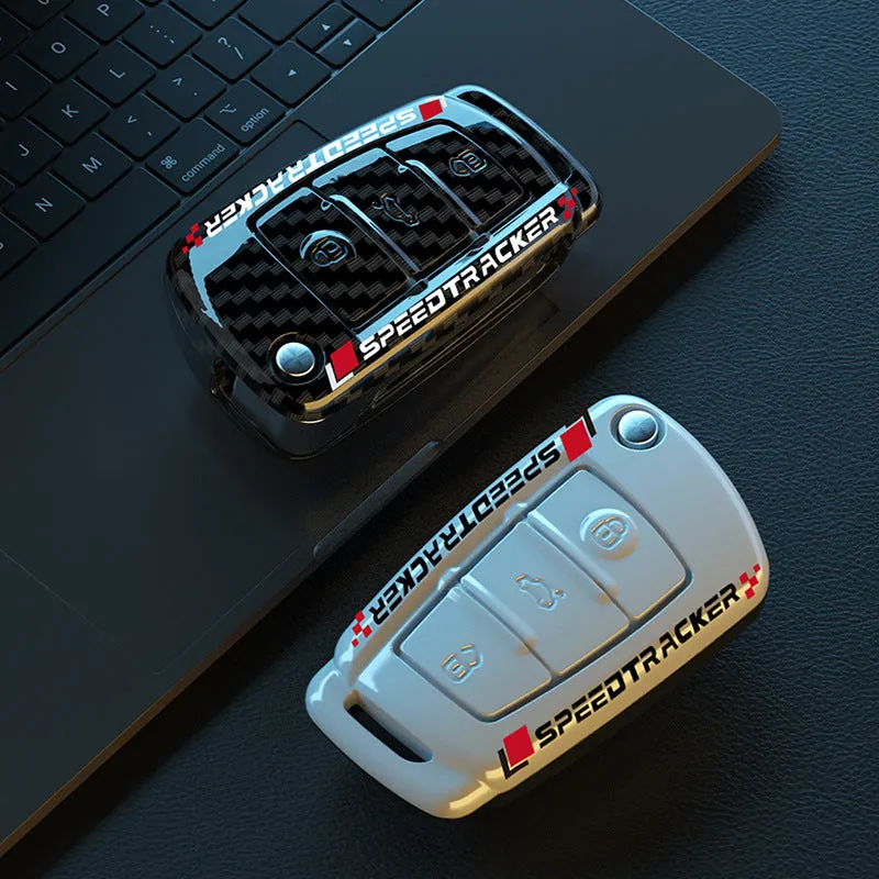 Carbon fibre style car key cover in carbon and white colours with mirror accessory