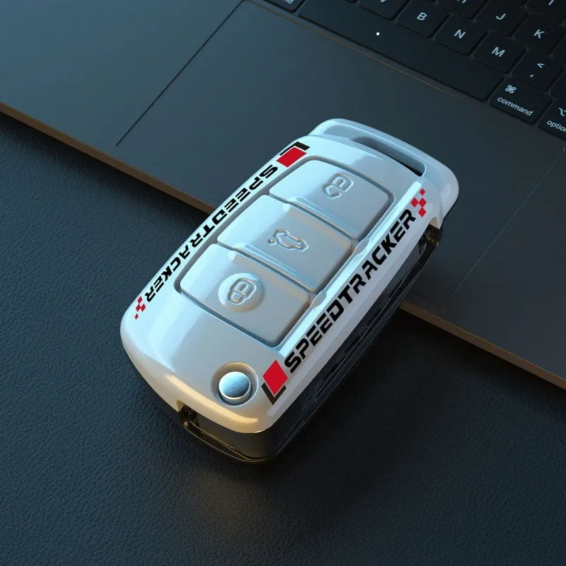 Carbon fibre style car key cover in carbon and white colours with mirror accessory