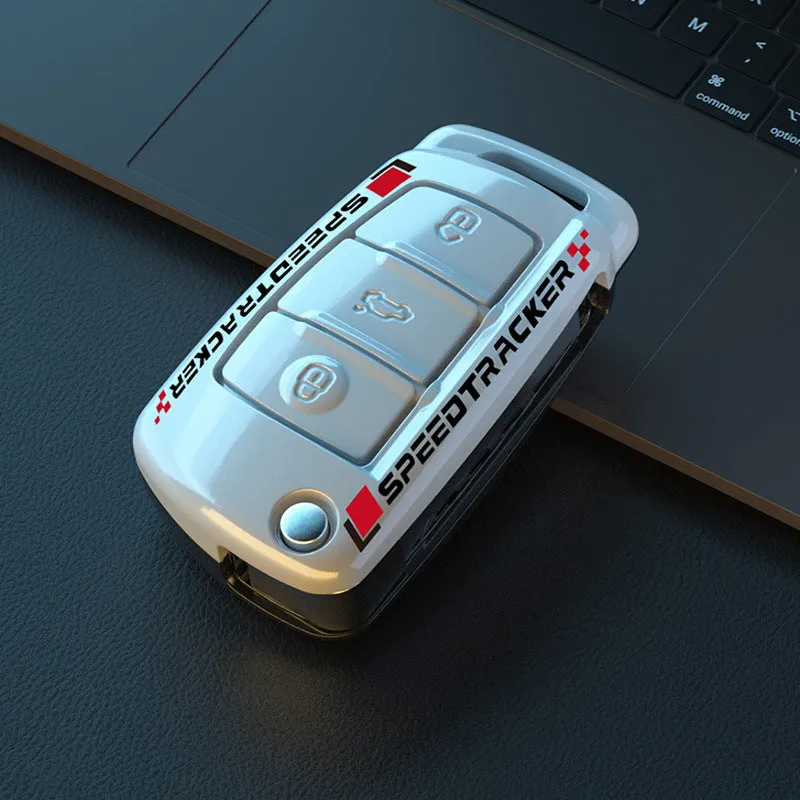 Carbon fibre style car key cover in carbon and white colours with mirror accessory
