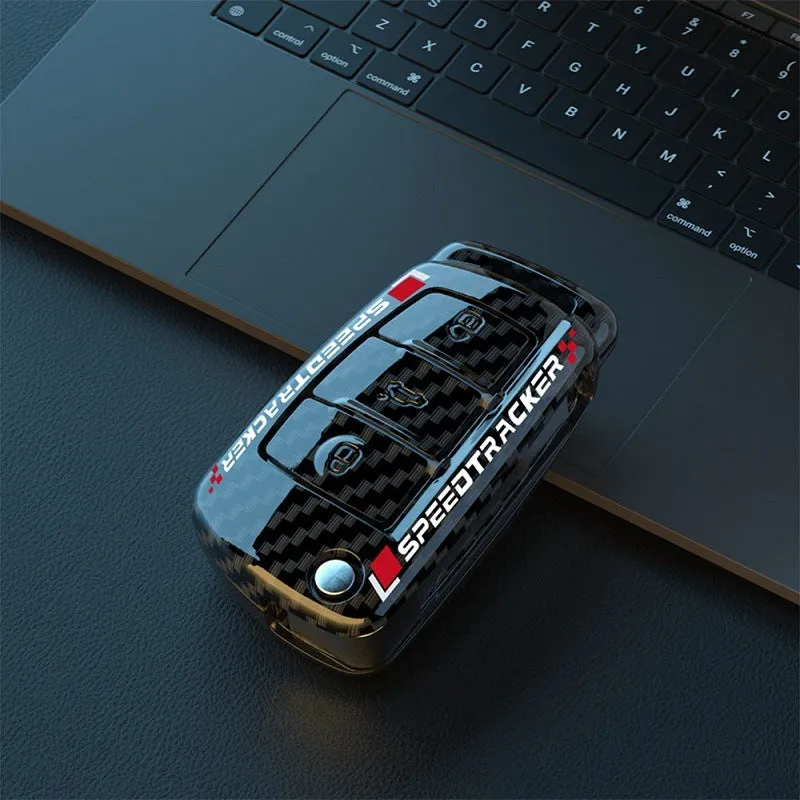Carbon fibre style car key cover in carbon and white colours with mirror accessory