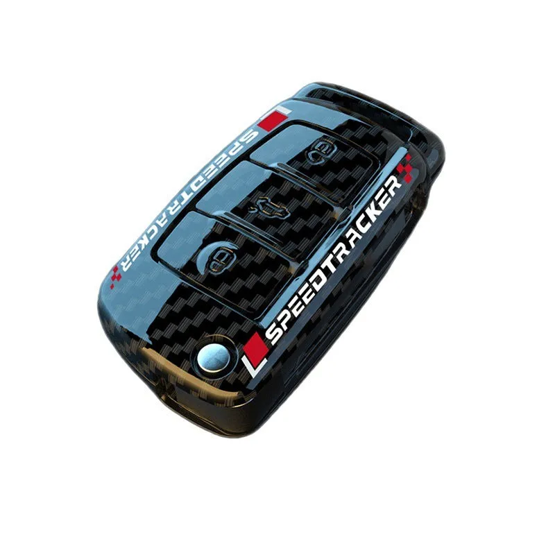 Carbon fibre style car key cover in carbon and white colours with mirror accessory
